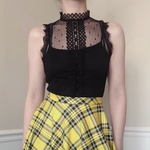 FOREVER 21--Sheer mock neck lace ruffle top